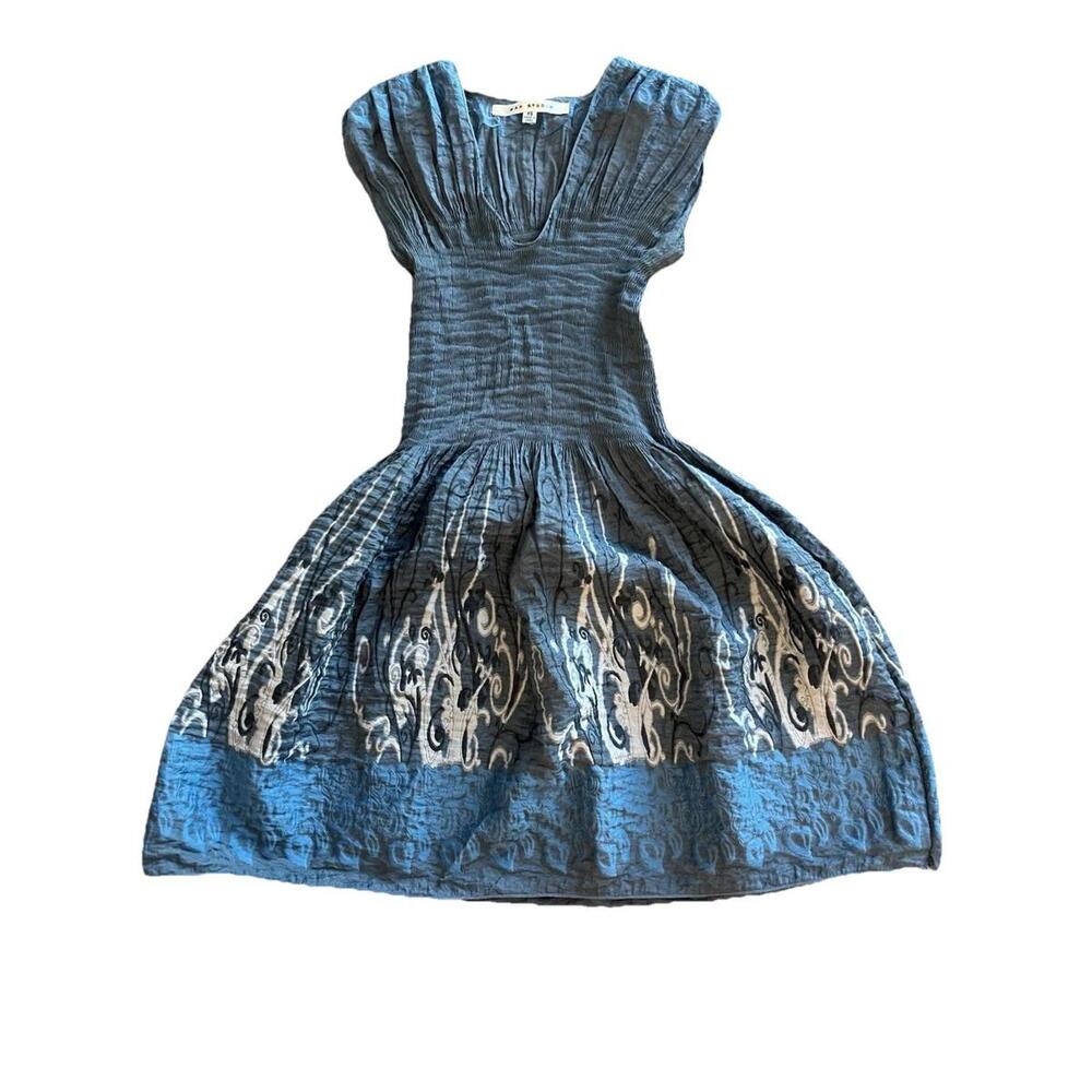 MAX EDITION  Jacquard Smocked Top Fit-and-Flare dress Blue /Gray Size PS